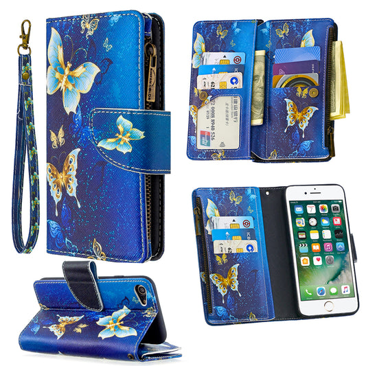 BF03 Pattern Printing Zipper Wallet Leather Phone Shell for iPhone SE (2020)/SE (2022)/8/7