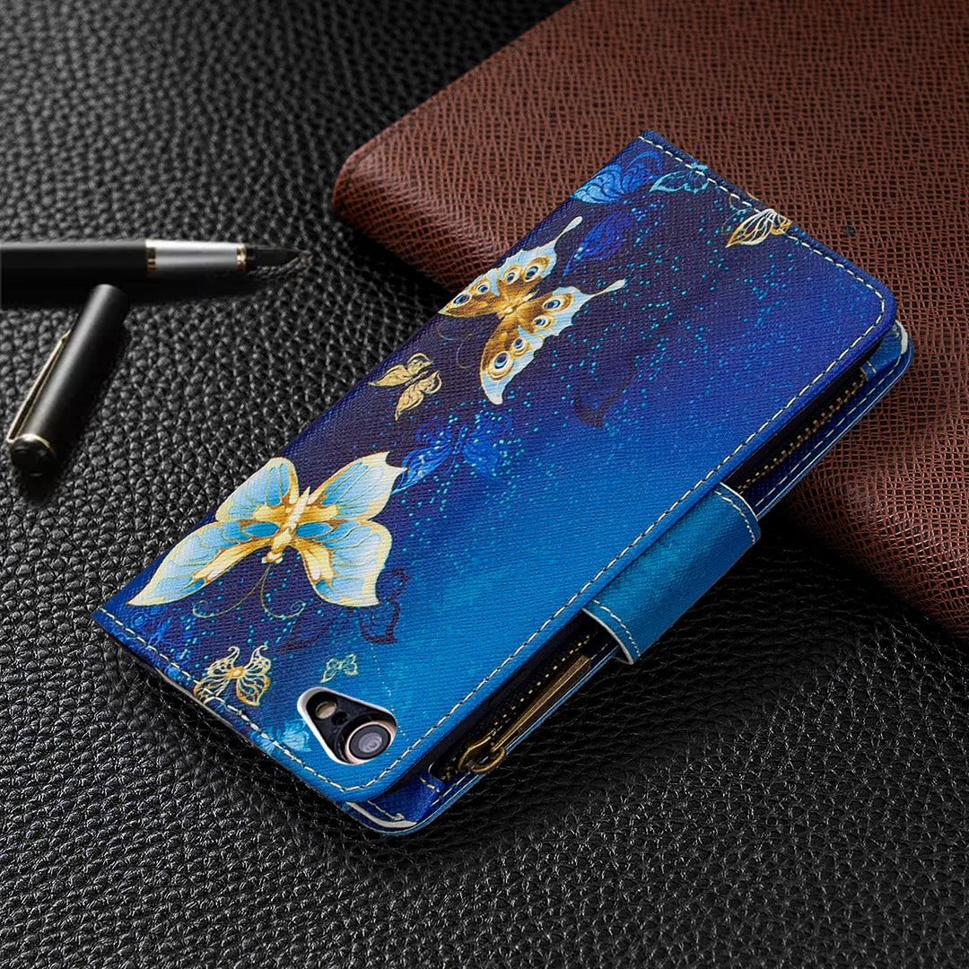 BF03 Pattern Printing Zipper Wallet Leather Phone Shell for iPhone SE (2020)/SE (2022)/8/7
