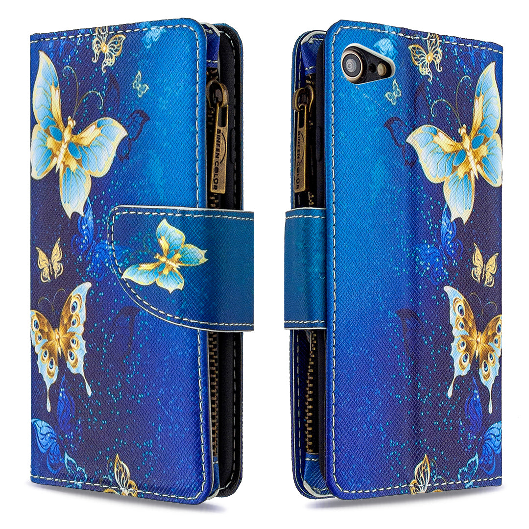 BF03 Pattern Printing Zipper Wallet Leather Phone Shell for iPhone SE (2020)/SE (2022)/8/7