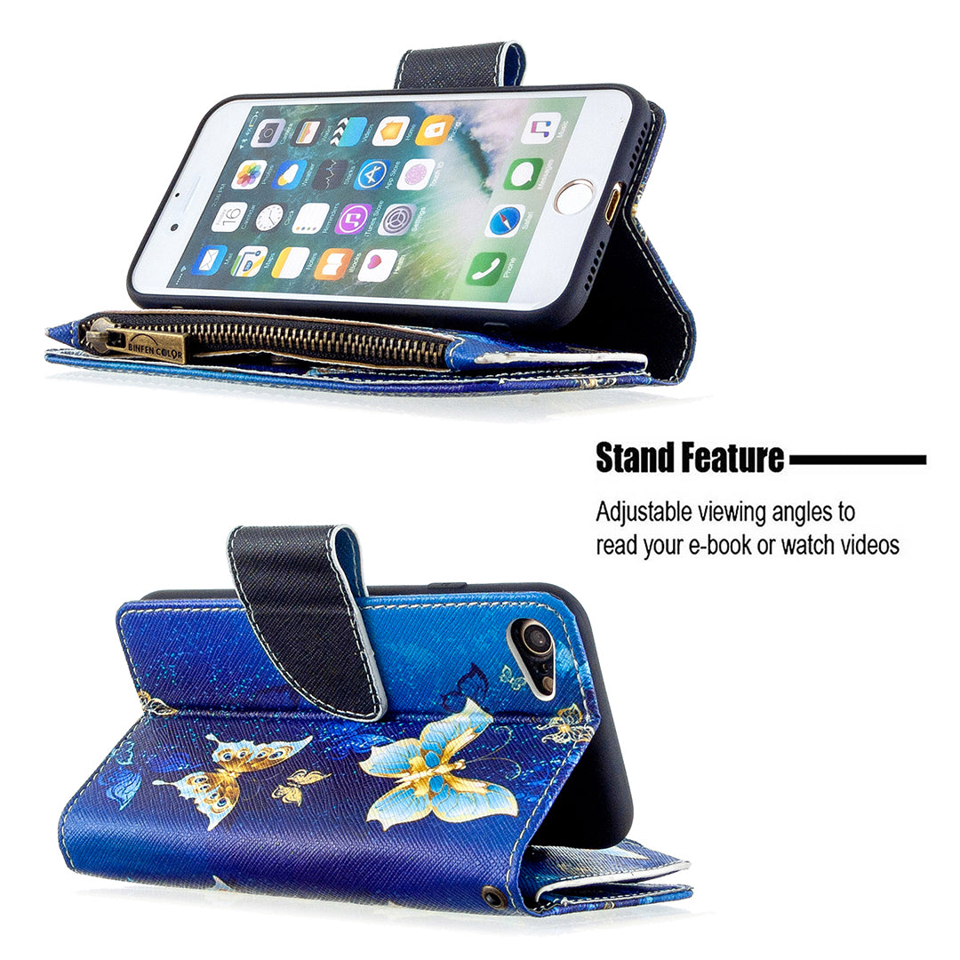 BF03 Pattern Printing Zipper Wallet Leather Phone Shell for iPhone SE (2020)/SE (2022)/8/7
