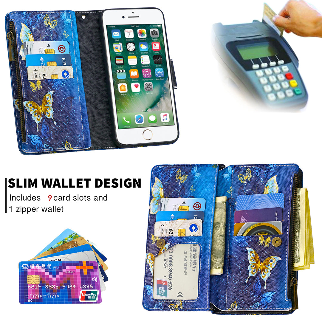 BF03 Pattern Printing Zipper Wallet Leather Phone Shell for iPhone SE (2020)/SE (2022)/8/7