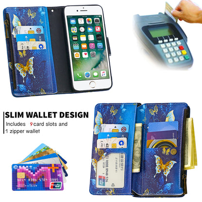 BF03 Pattern Printing Zipper Wallet Leather Phone Shell for iPhone SE (2020)/SE (2022)/8/7