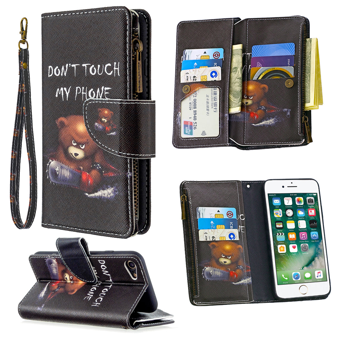 BF03 Pattern Printing Zipper Wallet Leather Phone Shell for iPhone SE (2020)/SE (2022)/8/7