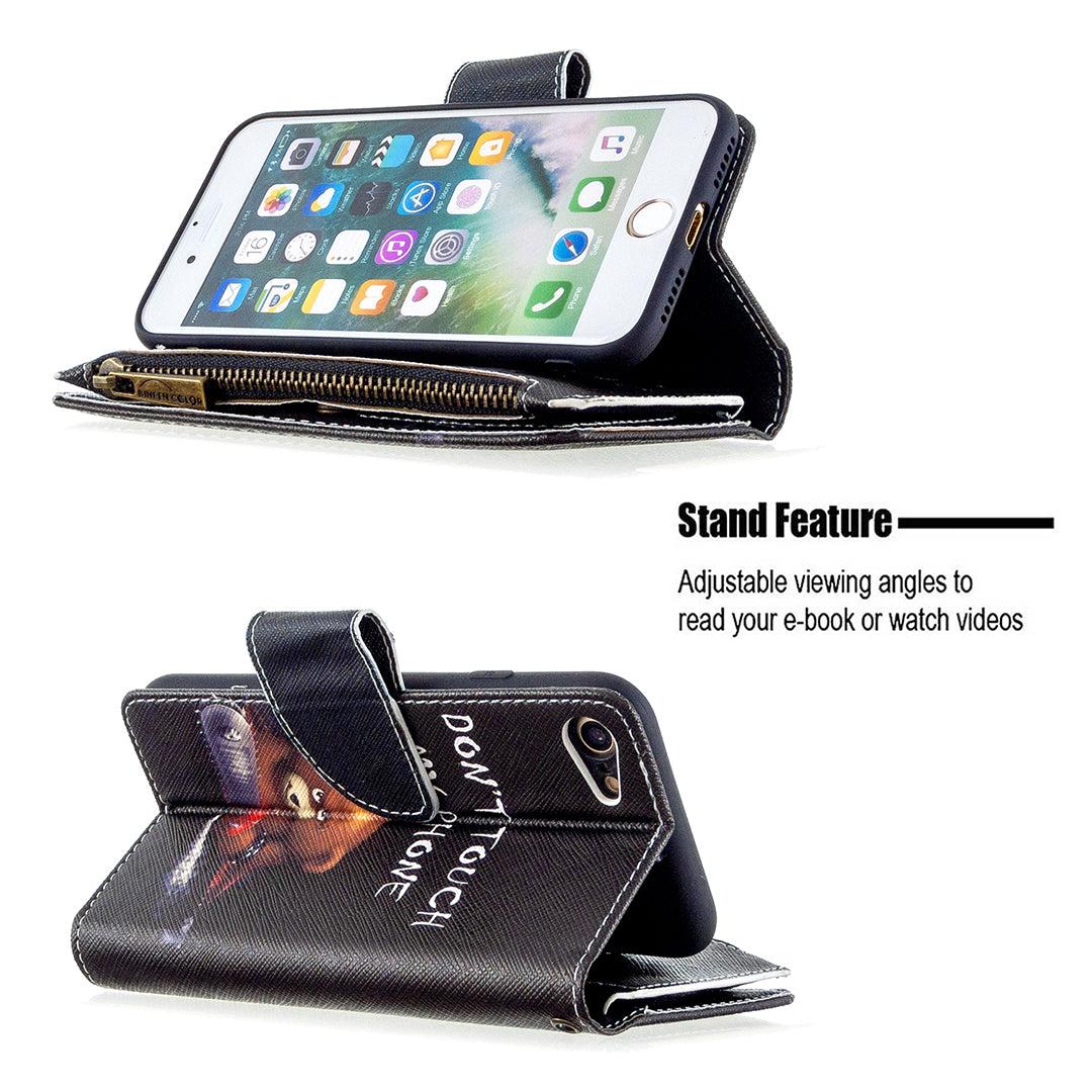 BF03 Pattern Printing Zipper Wallet Leather Phone Shell for iPhone SE (2020)/SE (2022)/8/7