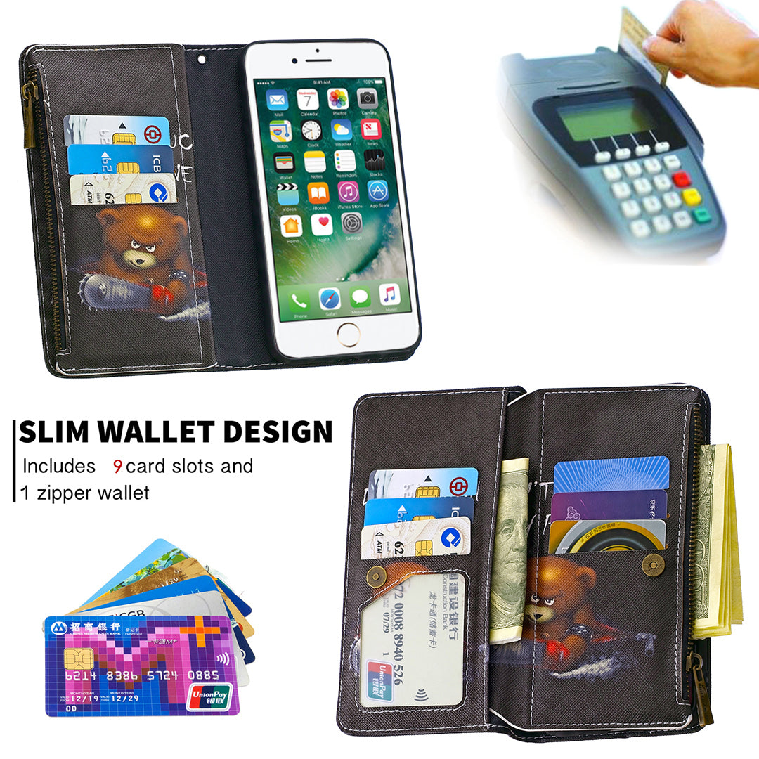 BF03 Pattern Printing Zipper Wallet Leather Phone Shell for iPhone SE (2020)/SE (2022)/8/7