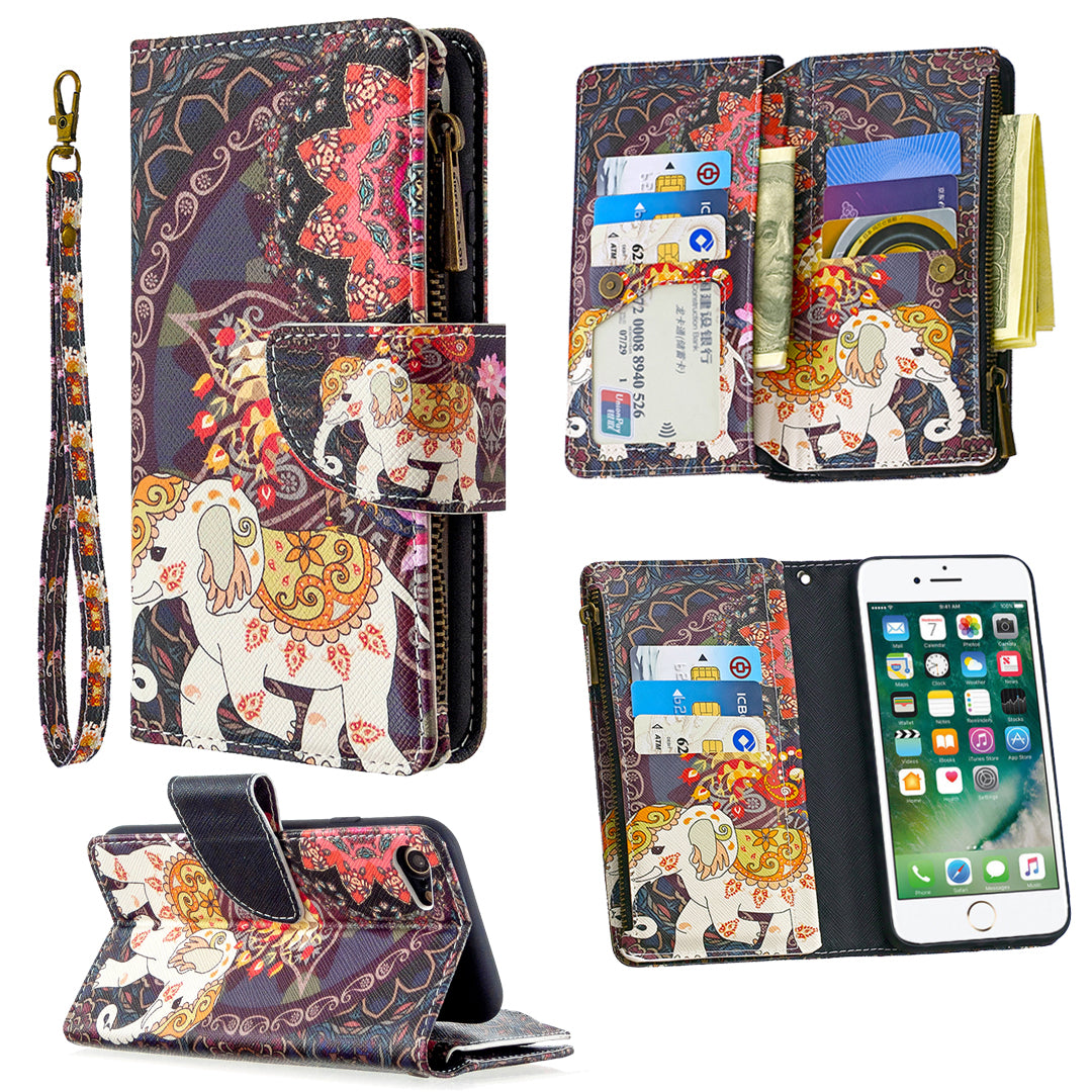 BF03 Pattern Printing Zipper Wallet Leather Phone Shell for iPhone SE (2020)/SE (2022)/8/7
