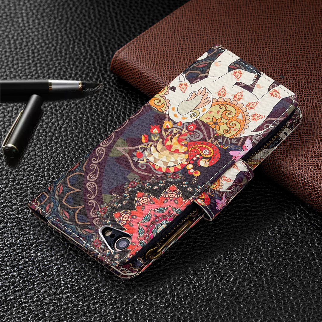 BF03 Pattern Printing Zipper Wallet Leather Phone Shell for iPhone SE (2020)/SE (2022)/8/7