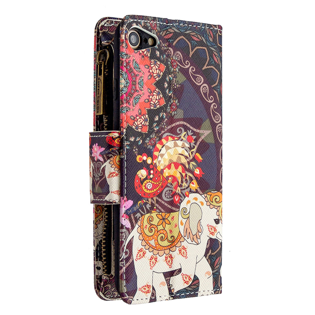BF03 Pattern Printing Zipper Wallet Leather Phone Shell for iPhone SE (2020)/SE (2022)/8/7
