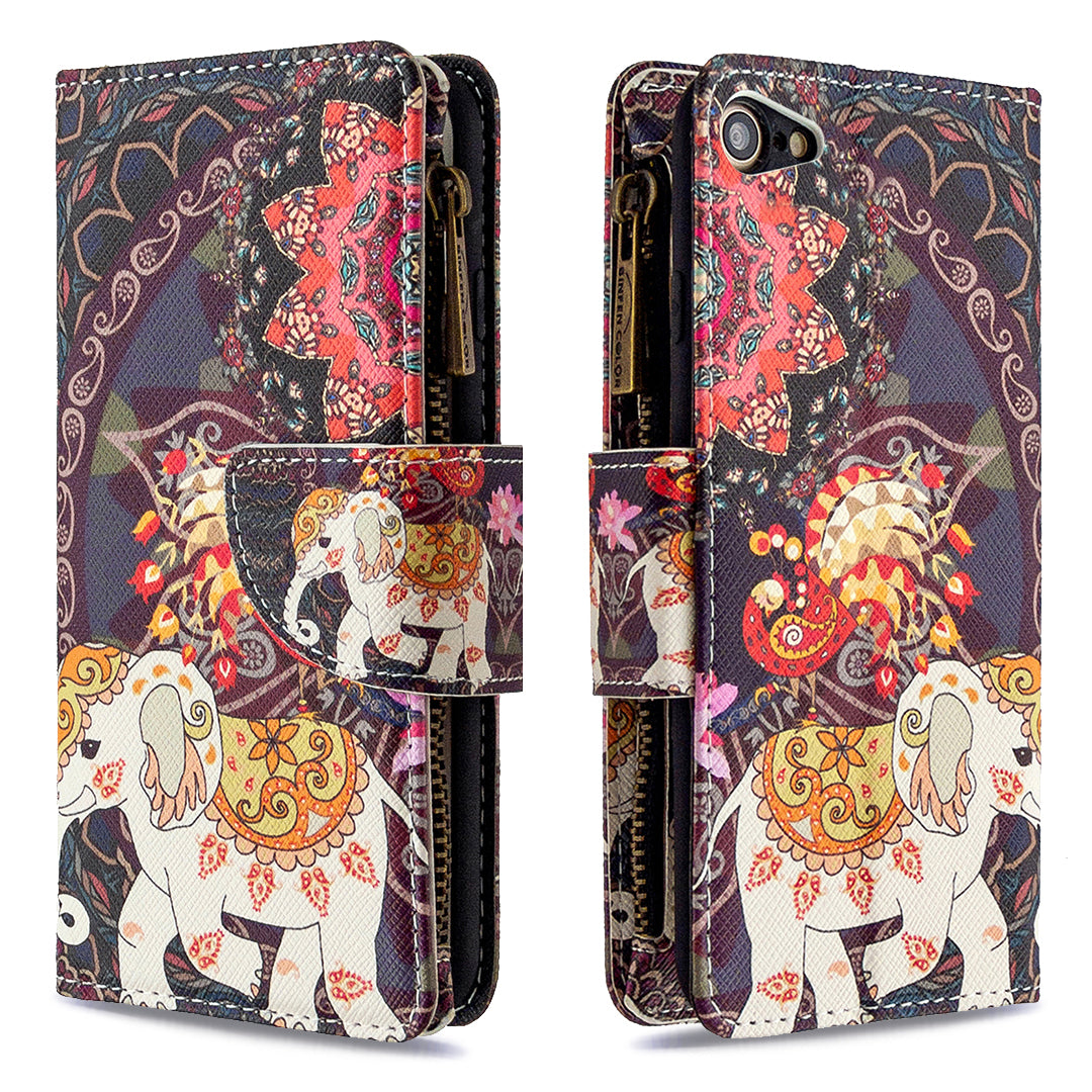 BF03 Pattern Printing Zipper Wallet Leather Phone Shell for iPhone SE (2020)/SE (2022)/8/7