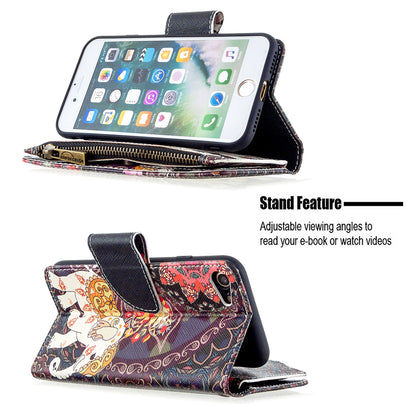 BF03 Pattern Printing Zipper Wallet Leather Phone Shell for iPhone SE (2020)/SE (2022)/8/7