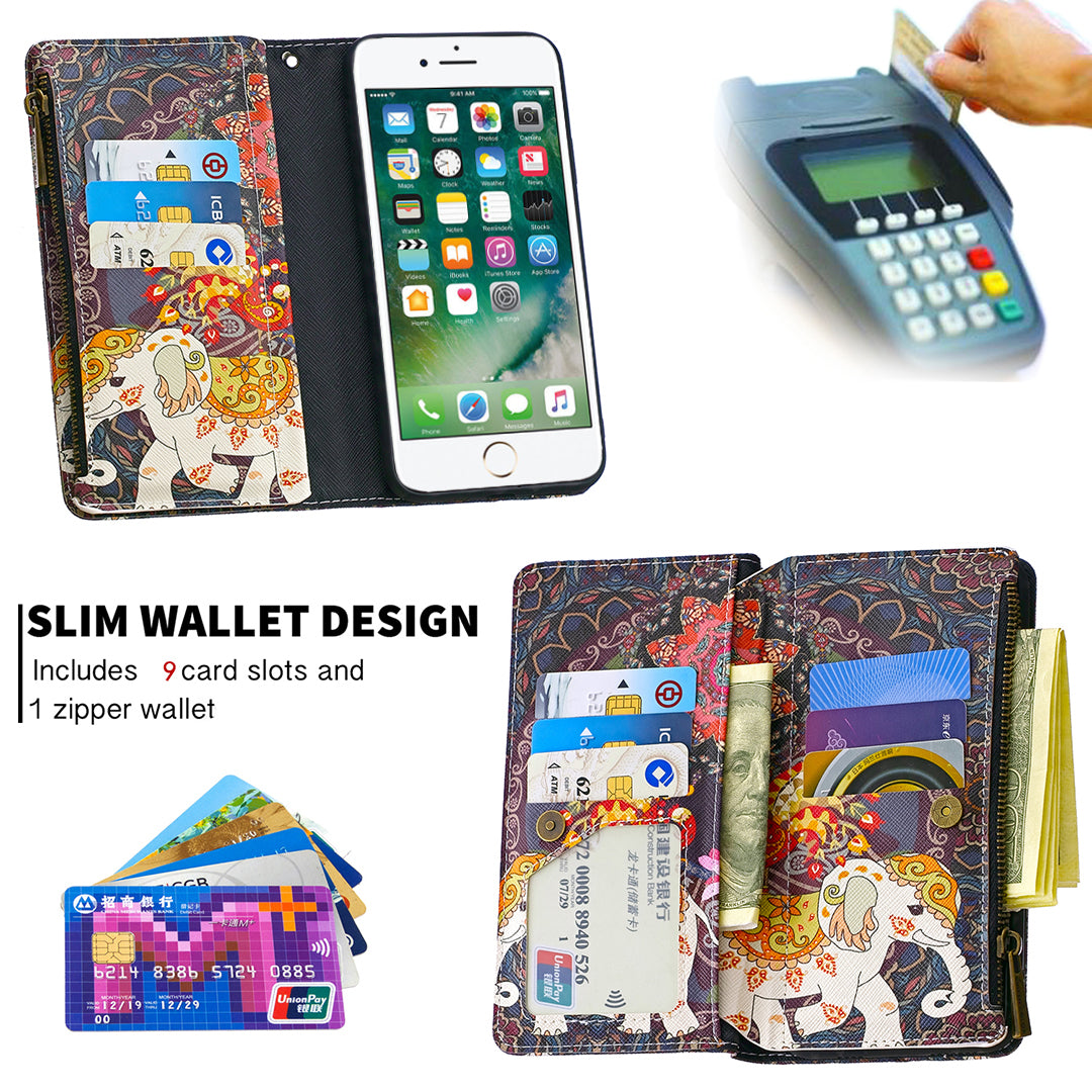 BF03 Pattern Printing Zipper Wallet Leather Phone Shell for iPhone SE (2020)/SE (2022)/8/7