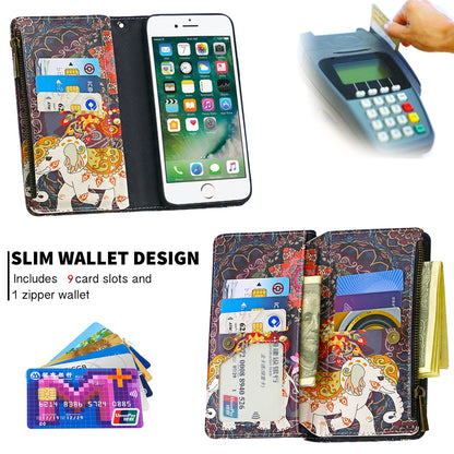 BF03 Pattern Printing Zipper Wallet Leather Phone Shell for iPhone SE (2020)/SE (2022)/8/7