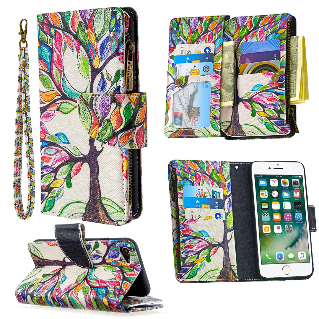 BF03 Pattern Printing Zipper Wallet Leather Phone Shell for iPhone SE (2020)/SE (2022)/8/7