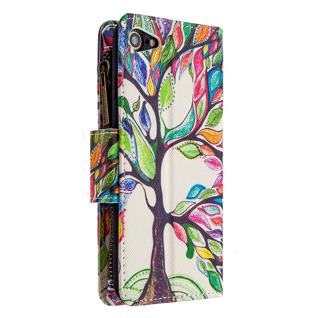 BF03 Pattern Printing Zipper Wallet Leather Phone Shell for iPhone SE (2020)/SE (2022)/8/7