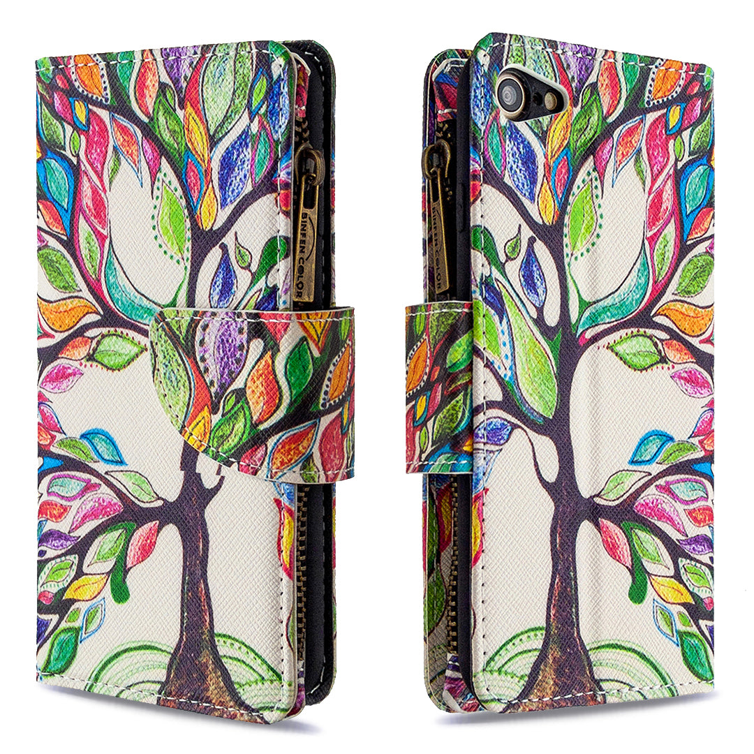 BF03 Pattern Printing Zipper Wallet Leather Phone Shell for iPhone SE (2020)/SE (2022)/8/7