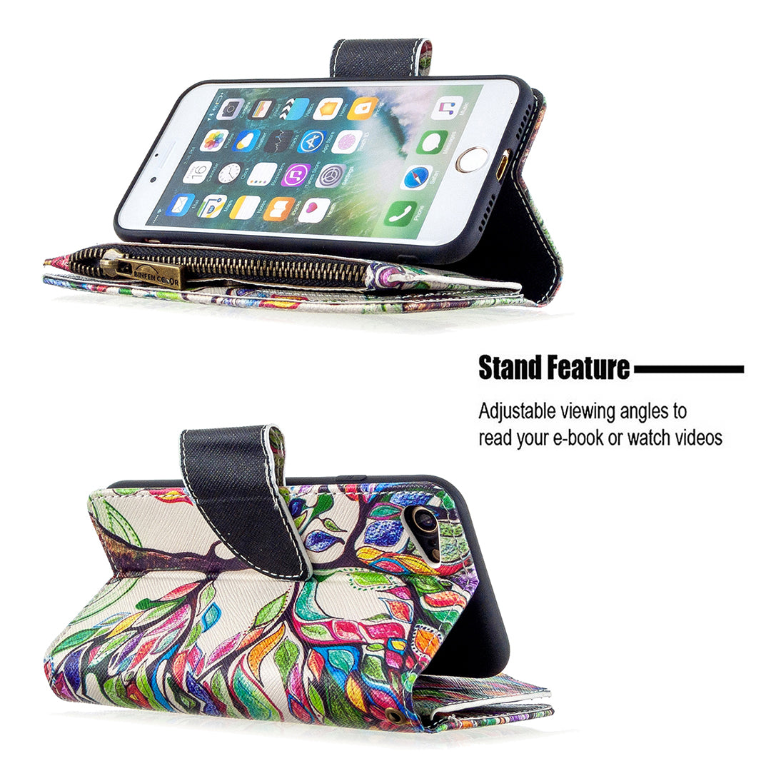 BF03 Pattern Printing Zipper Wallet Leather Phone Shell for iPhone SE (2020)/SE (2022)/8/7