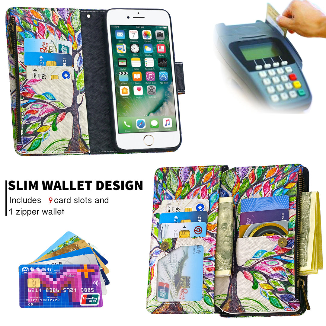 BF03 Pattern Printing Zipper Wallet Leather Phone Shell for iPhone SE (2020)/SE (2022)/8/7