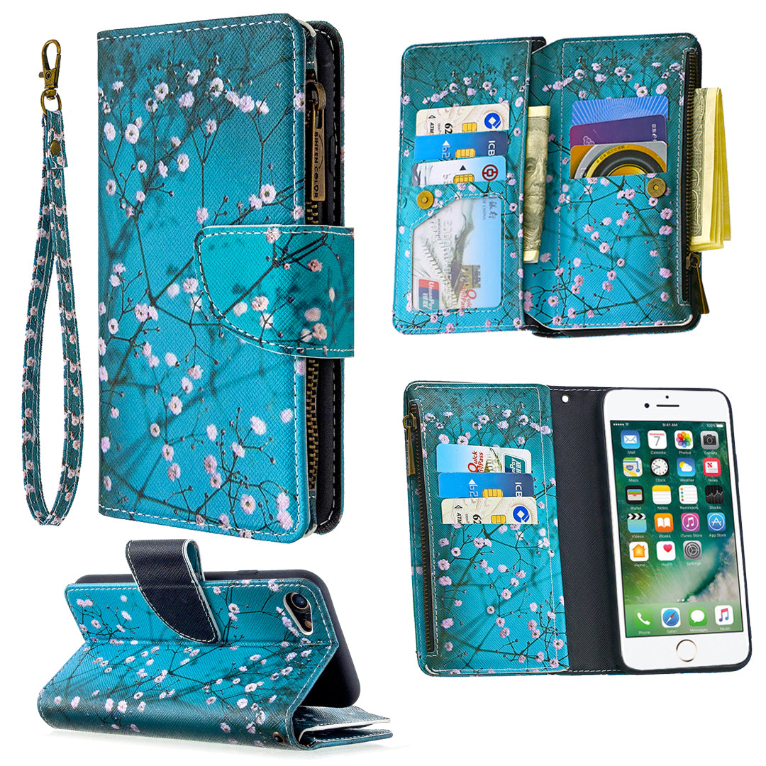 BF03 Pattern Printing Zipper Wallet Leather Phone Shell for iPhone SE (2020)/SE (2022)/8/7