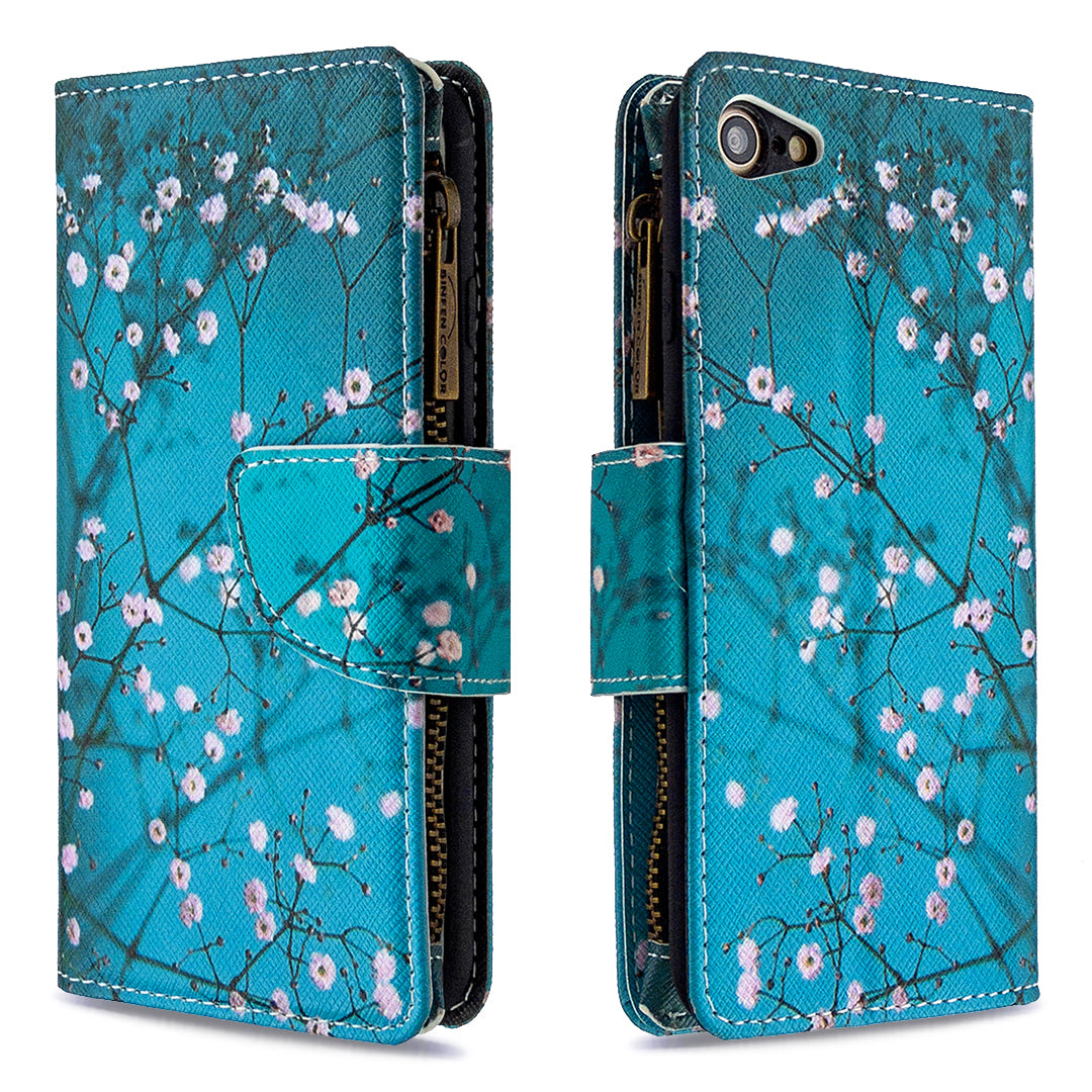 BF03 Pattern Printing Zipper Wallet Leather Phone Shell for iPhone SE (2020)/SE (2022)/8/7