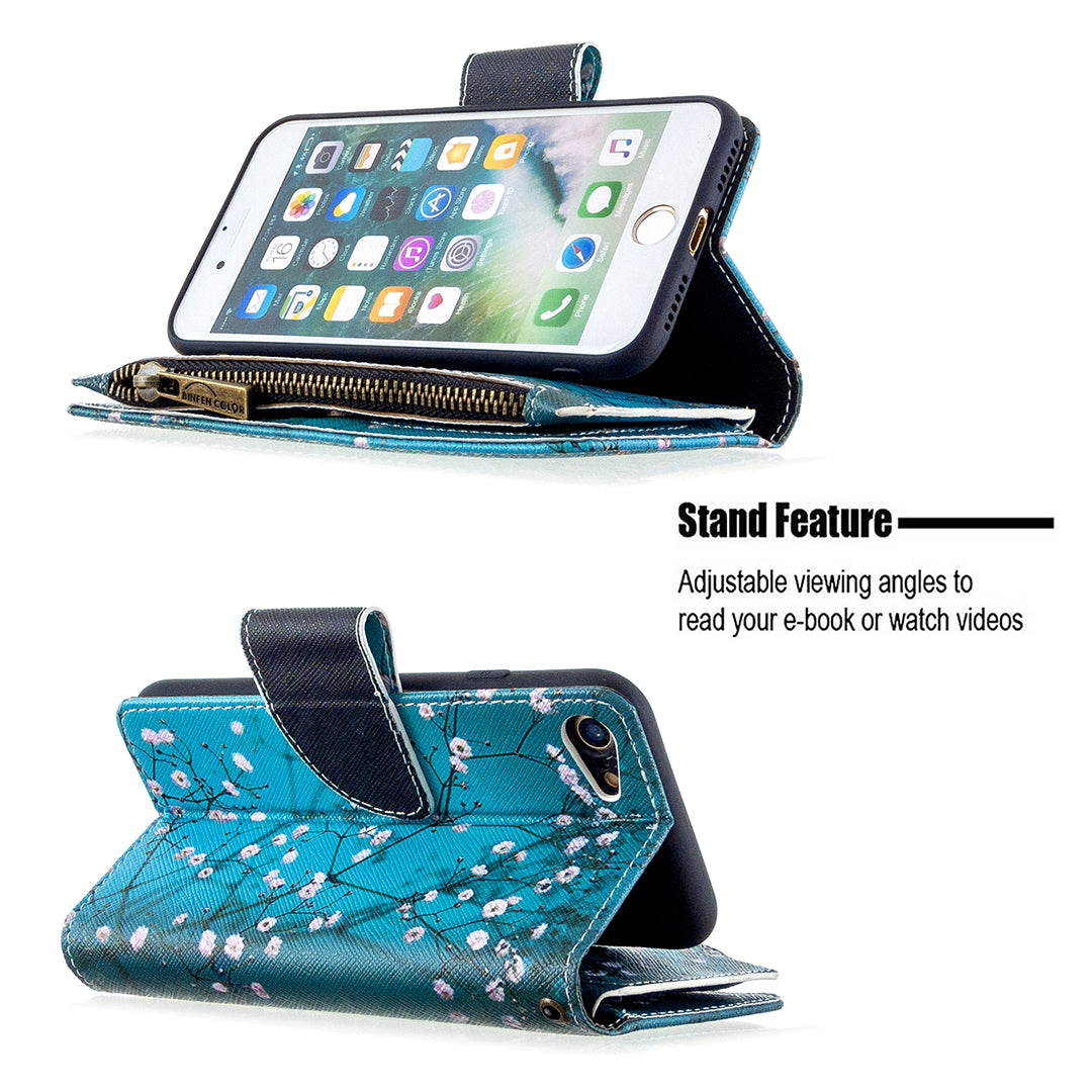 BF03 Pattern Printing Zipper Wallet Leather Phone Shell for iPhone SE (2020)/SE (2022)/8/7