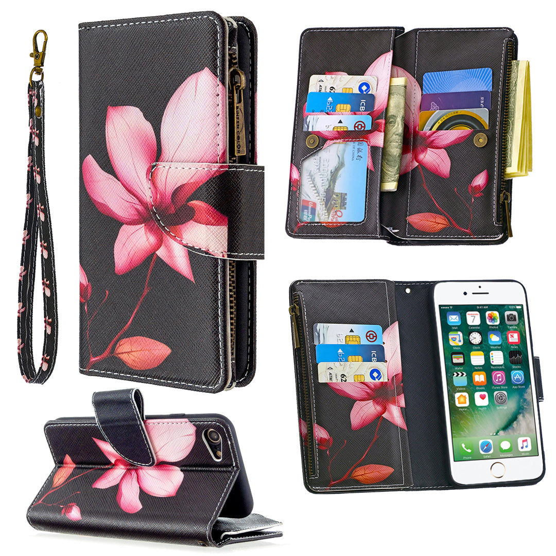 BF03 Pattern Printing Zipper Wallet Leather Phone Shell for iPhone SE (2020)/SE (2022)/8/7