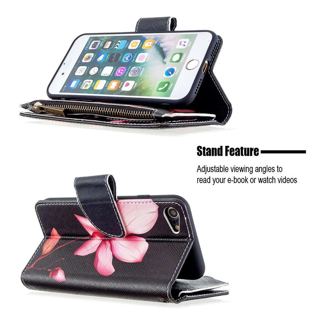 BF03 Pattern Printing Zipper Wallet Leather Phone Shell for iPhone SE (2020)/SE (2022)/8/7
