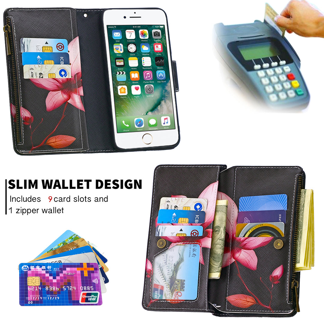 BF03 Pattern Printing Zipper Wallet Leather Phone Shell for iPhone SE (2020)/SE (2022)/8/7