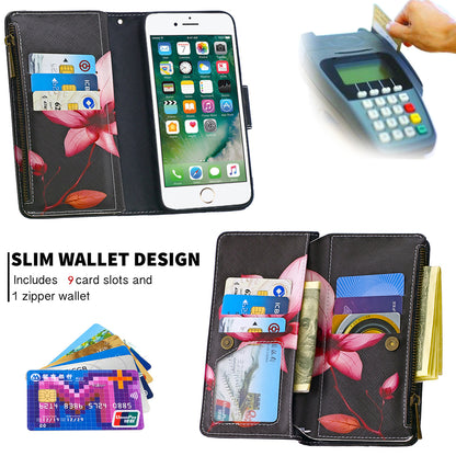 BF03 Pattern Printing Zipper Wallet Leather Phone Shell for iPhone SE (2020)/SE (2022)/8/7