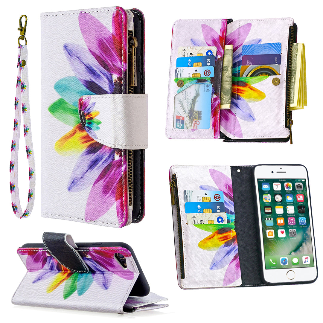 BF03 Pattern Printing Zipper Wallet Leather Phone Shell for iPhone SE (2020)/SE (2022)/8/7