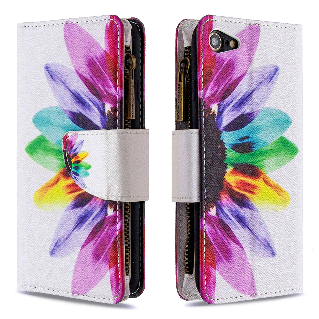 BF03 Pattern Printing Zipper Wallet Leather Phone Shell for iPhone SE (2020)/SE (2022)/8/7