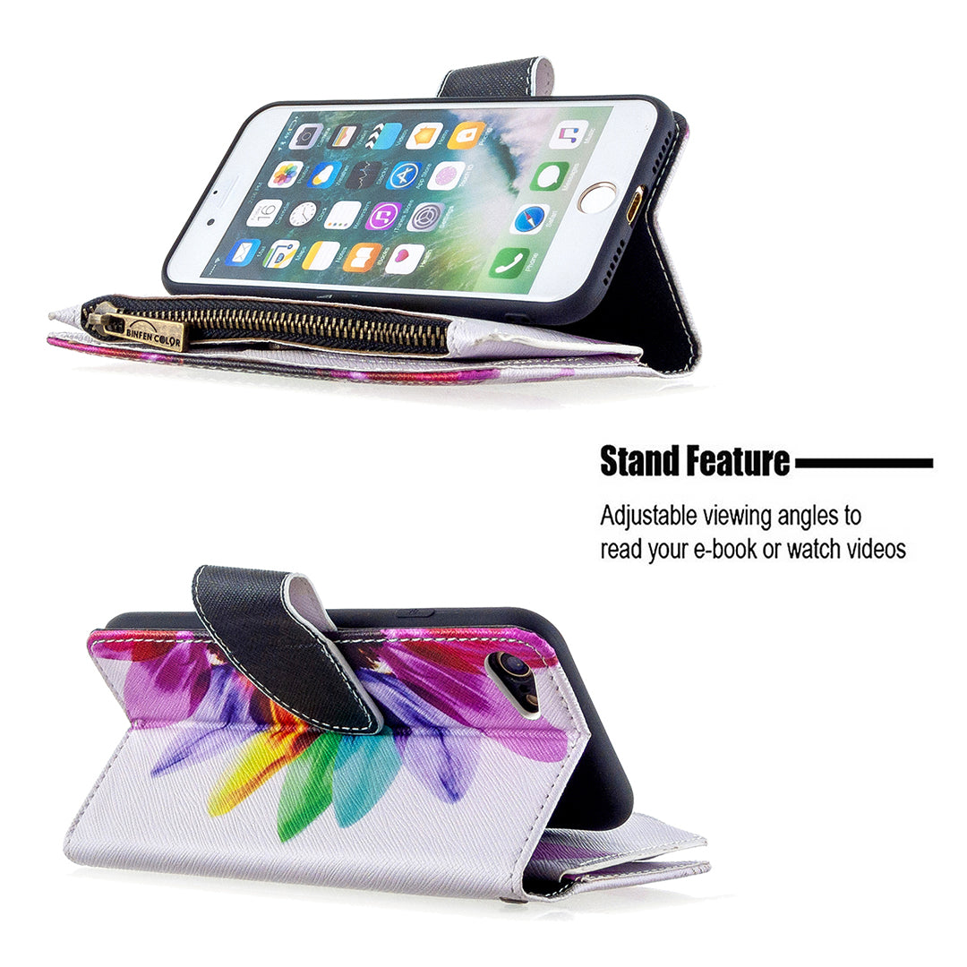 BF03 Pattern Printing Zipper Wallet Leather Phone Shell for iPhone SE (2020)/SE (2022)/8/7
