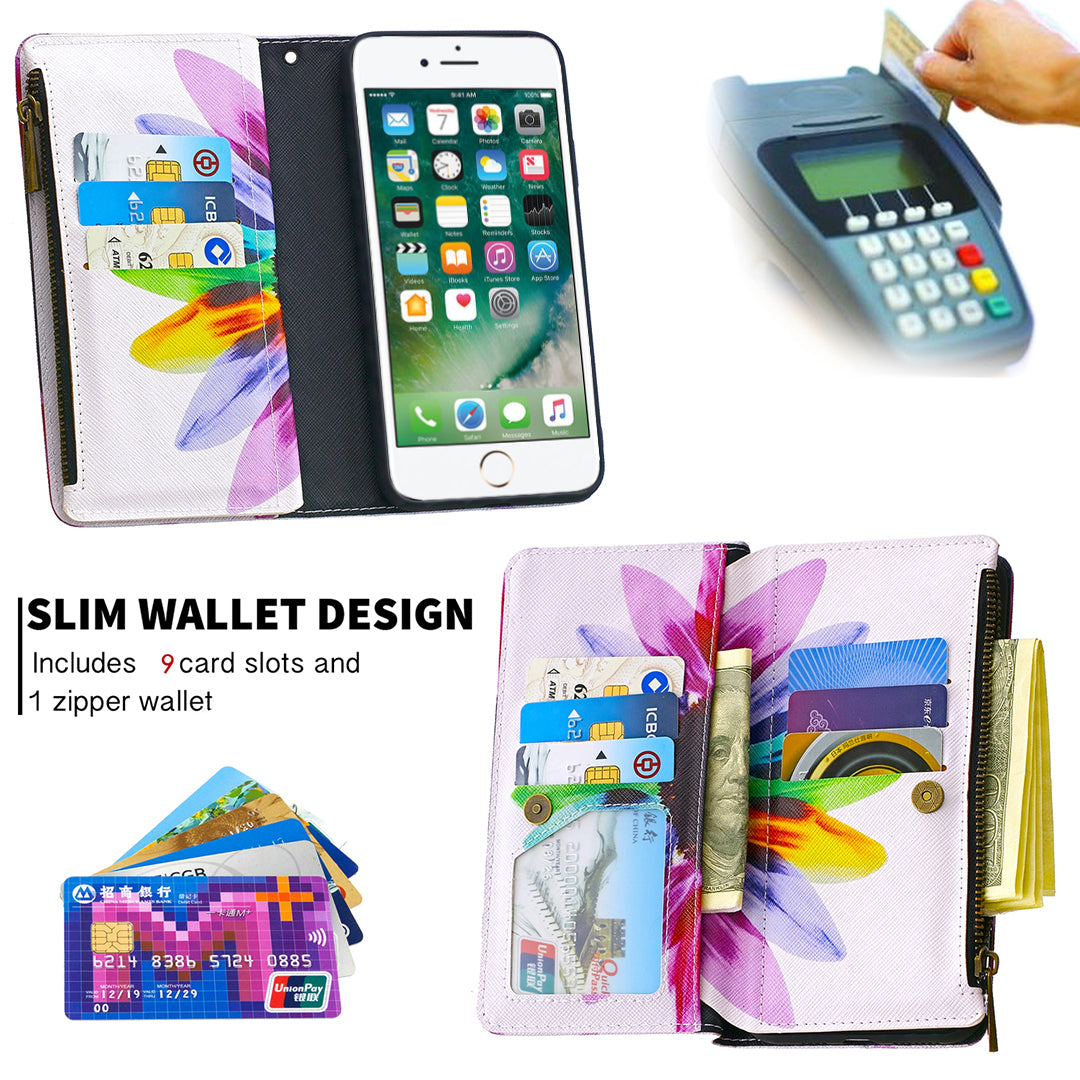 BF03 Pattern Printing Zipper Wallet Leather Phone Shell for iPhone SE (2020)/SE (2022)/8/7