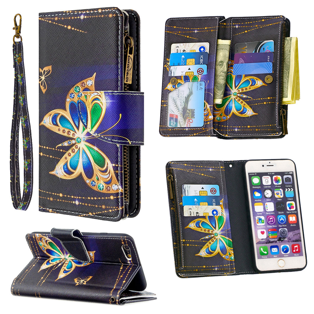 BF03 Pattern Printing Zipper Wallet Leather Protective Shell for iPhone 6 Plus/6S Plus 5.5 inch
