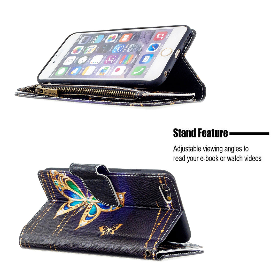 BF03 Pattern Printing Zipper Wallet Leather Protective Shell for iPhone 6 Plus/6S Plus 5.5 inch
