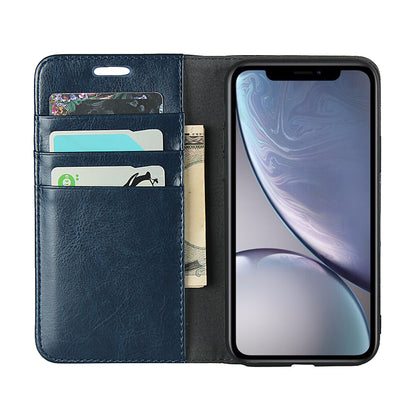 Crazy Horse Texture Genuine Leather Wallet Phone Case for Apple iPhone XR 6.1 inch