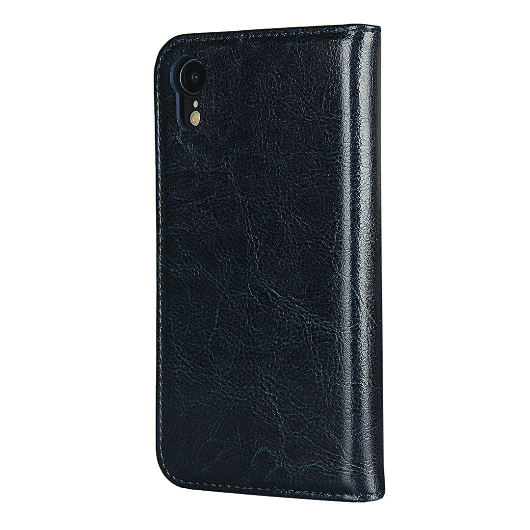 Crazy Horse Texture Genuine Leather Wallet Phone Case for Apple iPhone XR 6.1 inch