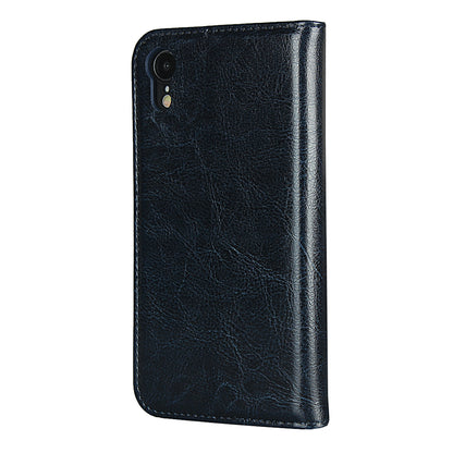 Crazy Horse Texture Genuine Leather Wallet Phone Case for Apple iPhone XR 6.1 inch