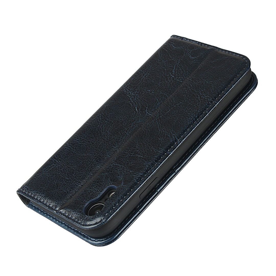 Crazy Horse Texture Genuine Leather Wallet Phone Case for Apple iPhone XR 6.1 inch