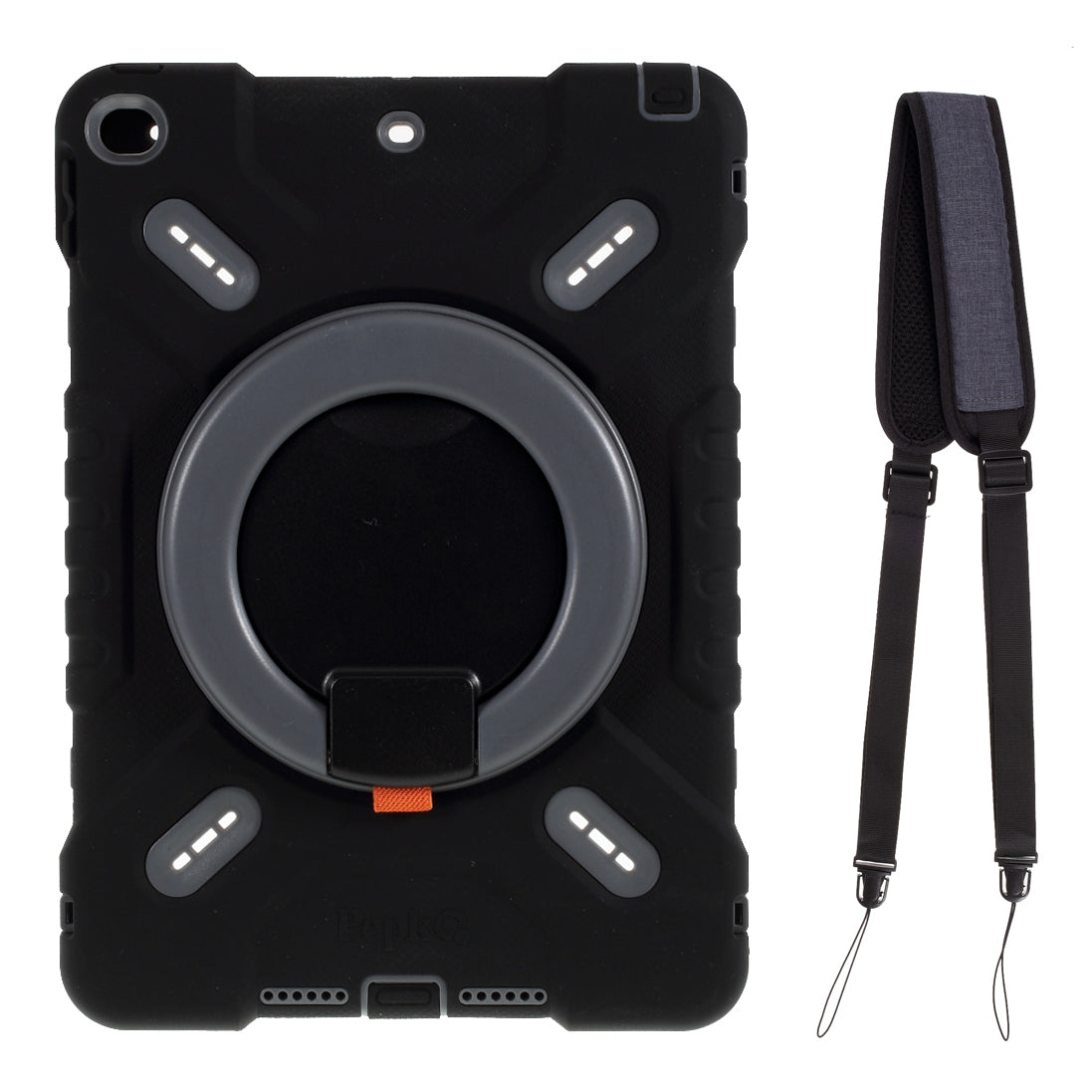 PEPKOO Shock-proof Silicone Plastic Kid Dual Protective Kickstand Case with Shoulder Strap for iPad 10.2 (2021)/(2020)/(2019)/Air 10.5 inch (2019)