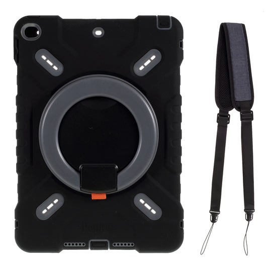 PEPKOO Shock-proof Silicone Plastic Kid Dual Protective Kickstand Case with Shoulder Strap for iPad 10.2 (2021)/(2020)/(2019)/Air 10.5 inch (2019)