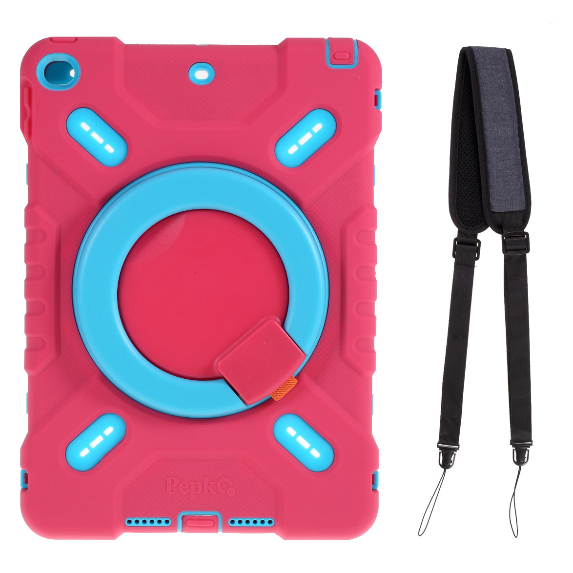 PEPKOO Shock-proof Silicone Plastic Kid Dual Protective Kickstand Case with Shoulder Strap for iPad 10.2 (2021)/(2020)/(2019)/Air 10.5 inch (2019)