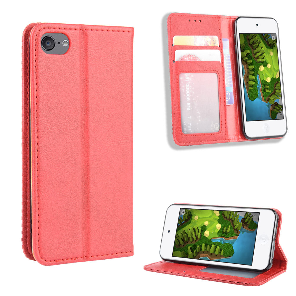 Auto-absorbed Retro PU Leather Wallet Phone Cover for iPod touch 5/touch 6/touch 7