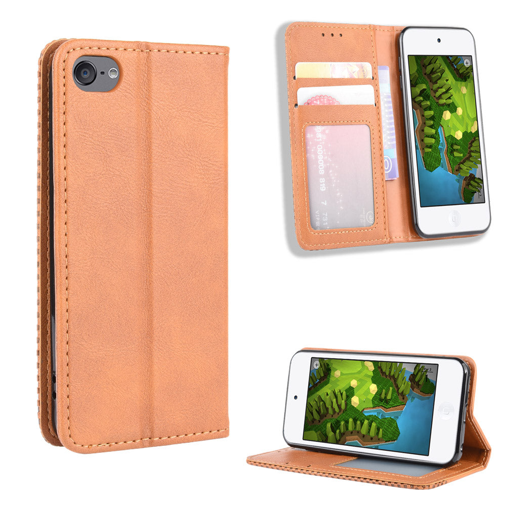 Auto-absorbed Retro PU Leather Wallet Phone Cover for iPod touch 5/touch 6/touch 7
