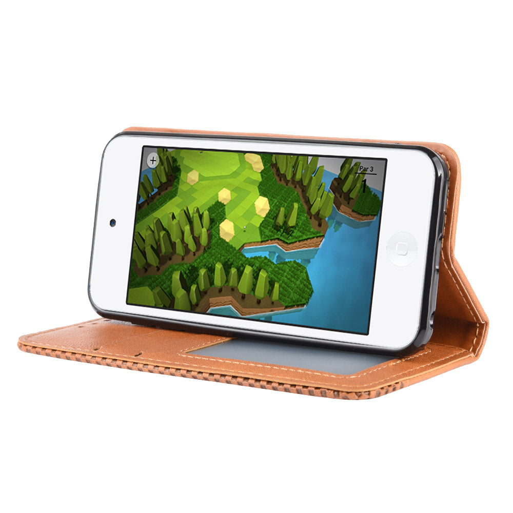 Auto-absorbed Retro PU Leather Wallet Phone Cover for iPod touch 5/touch 6/touch 7