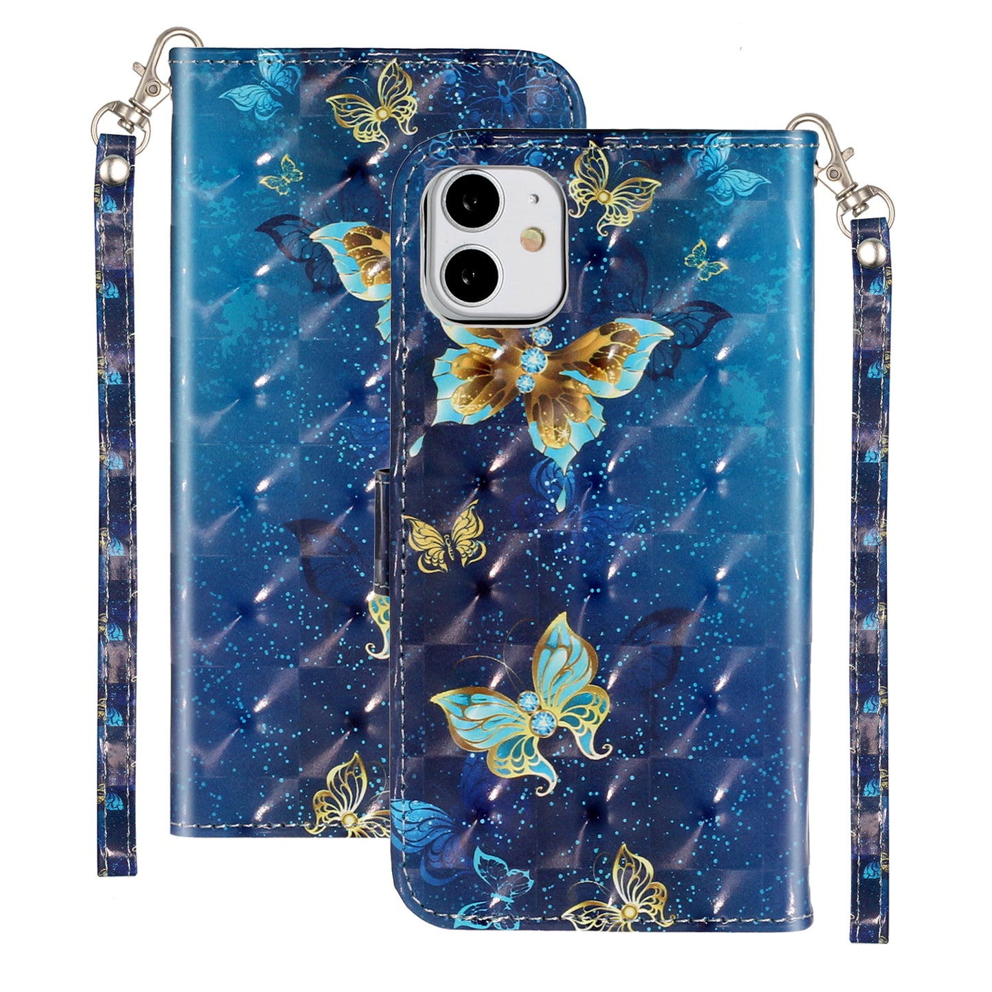 Light Spot Decor Embossed Pattern Leather Wallet Phone Case Shell for Apple iPhone 11 6.1 inch