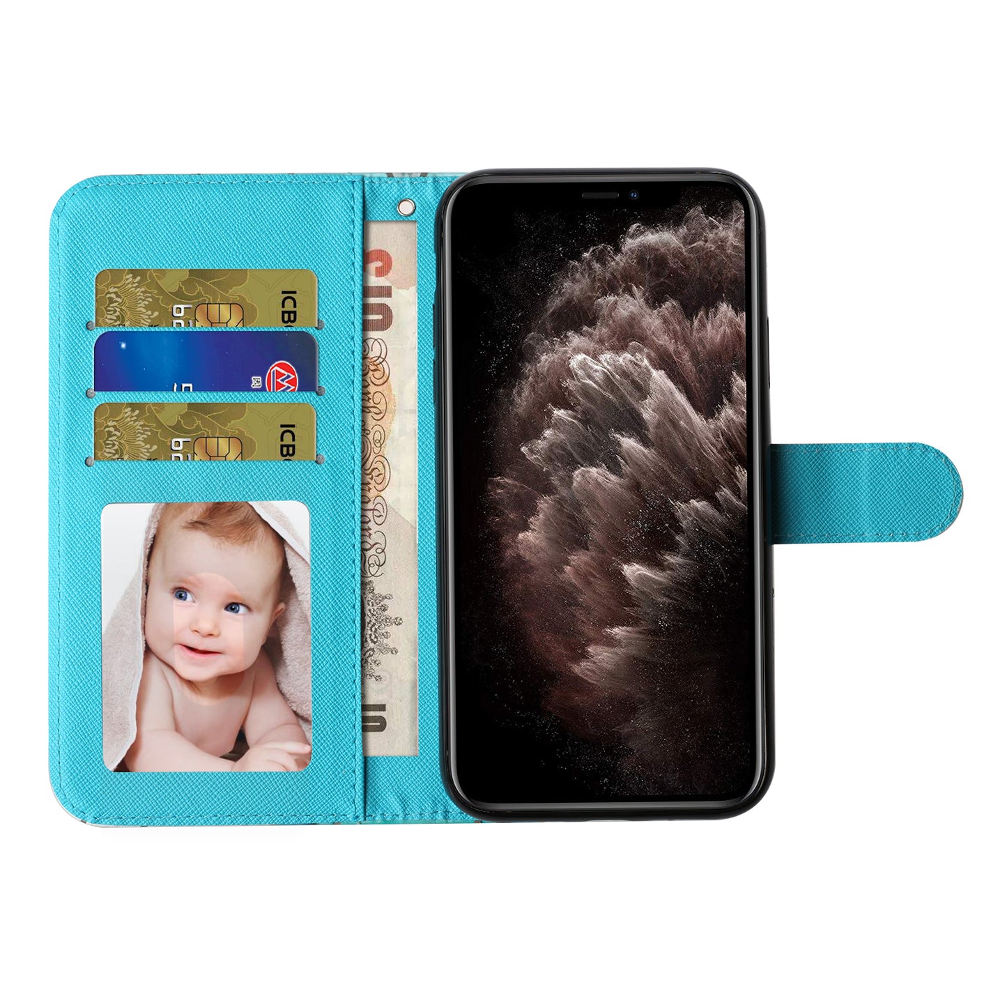 Light Spot Decor Embossed Pattern Leather Wallet Phone Case Shell for Apple iPhone 11 6.1 inch