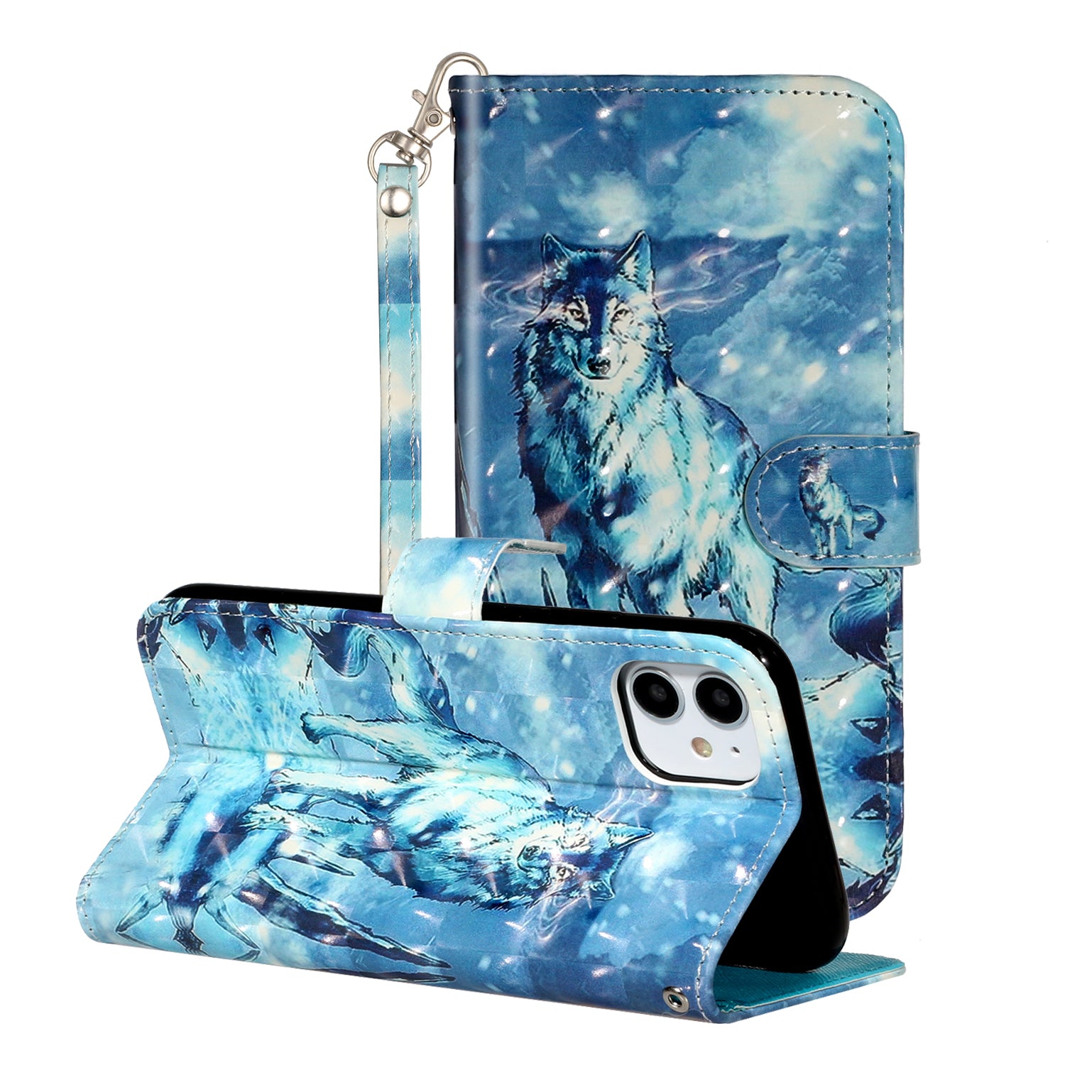 Light Spot Decor Embossed Pattern Leather Wallet Phone Case Shell for Apple iPhone 11 6.1 inch
