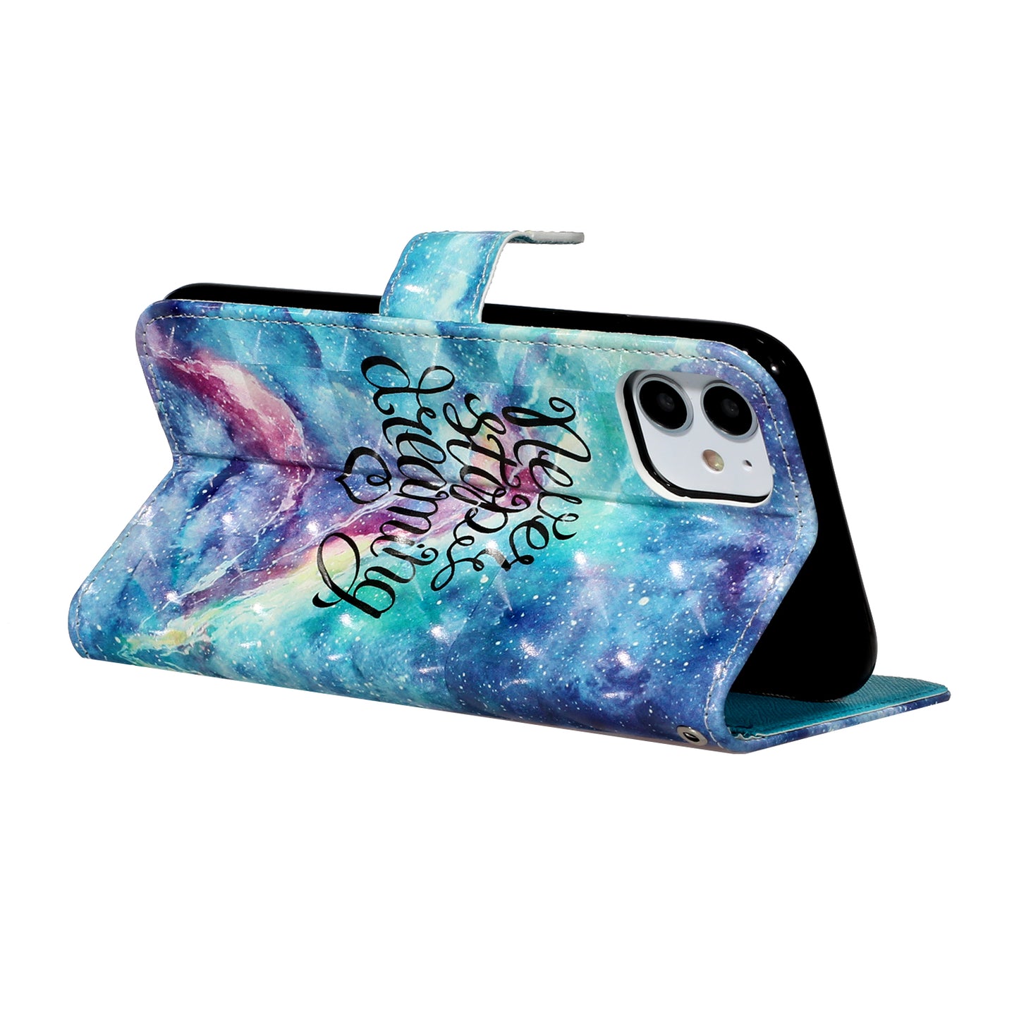 Light Spot Decor Embossed Pattern Leather Wallet Phone Case Shell for Apple iPhone 11 6.1 inch