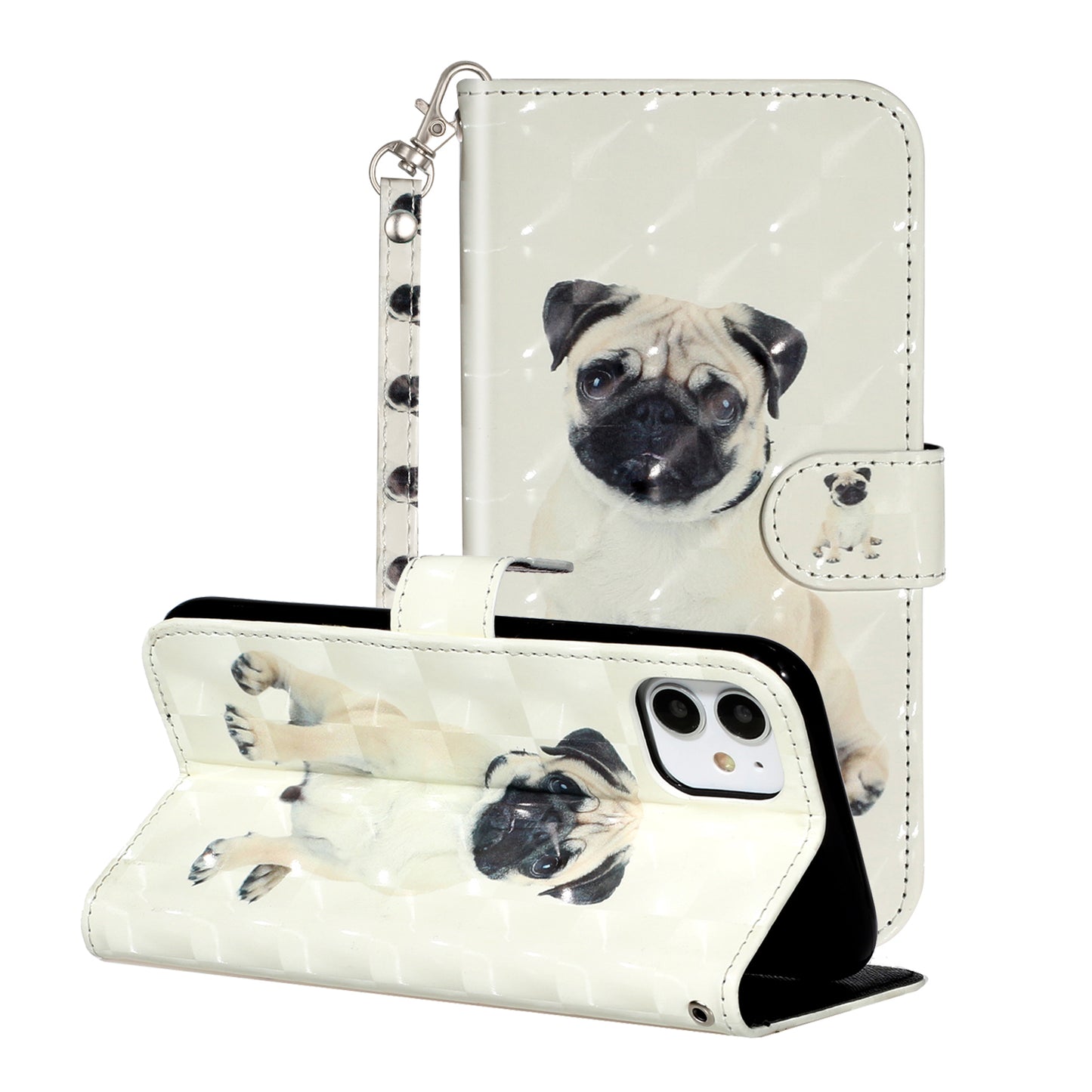 Light Spot Decor Embossed Pattern Leather Wallet Phone Case Shell for Apple iPhone 11 6.1 inch