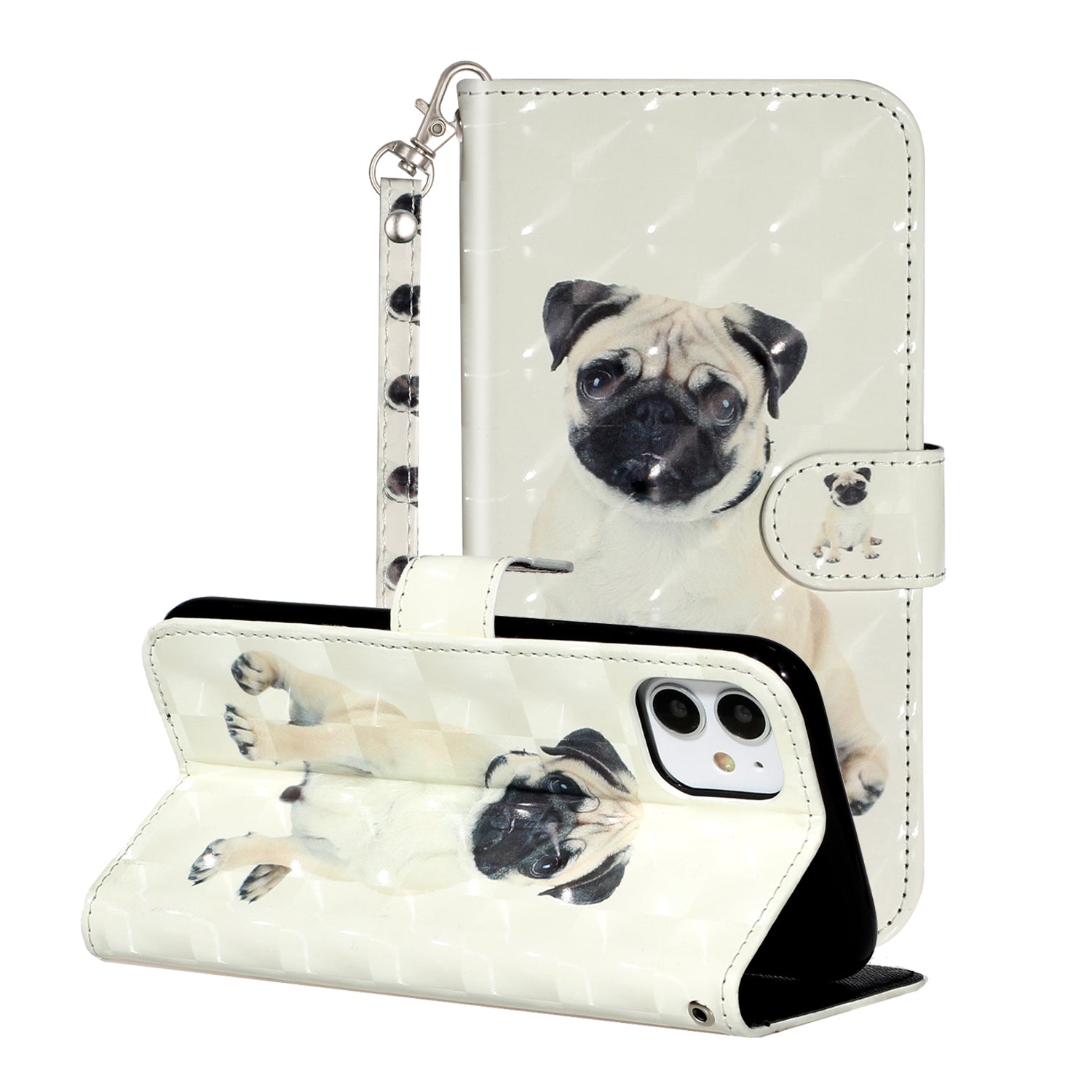 Light Spot Decor Embossed Pattern Leather Wallet Phone Case Shell for Apple iPhone 11 6.1 inch